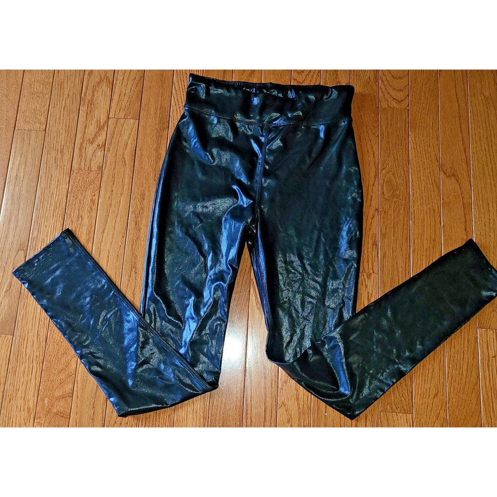 Francesca's Miami Women S Shiney Legging Pant Black Stretch Poly/Spandex